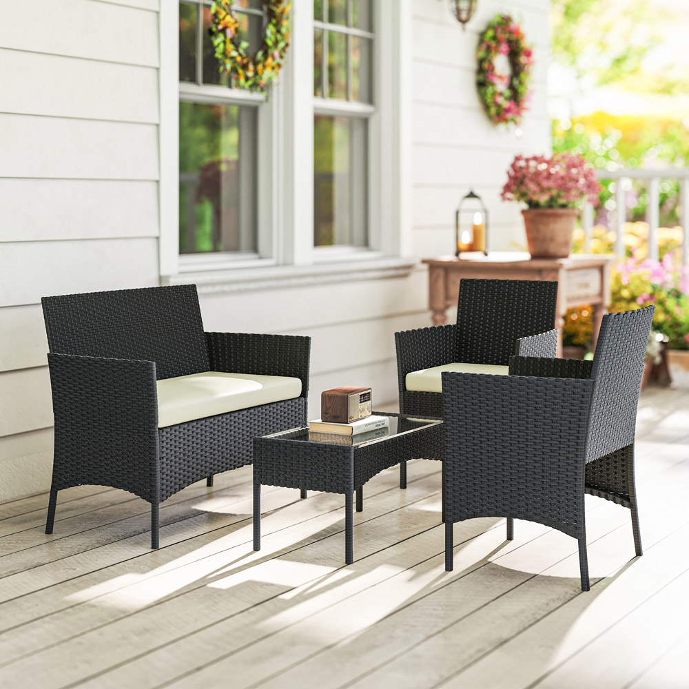 Outsunny 4 Seater Cream White Rattan Garden Sofa Lounge Set with Cushion Image 8