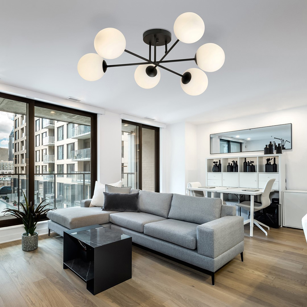 Emibig Roma 6 Light White Shade Black E14 Ceiling Light Image 4