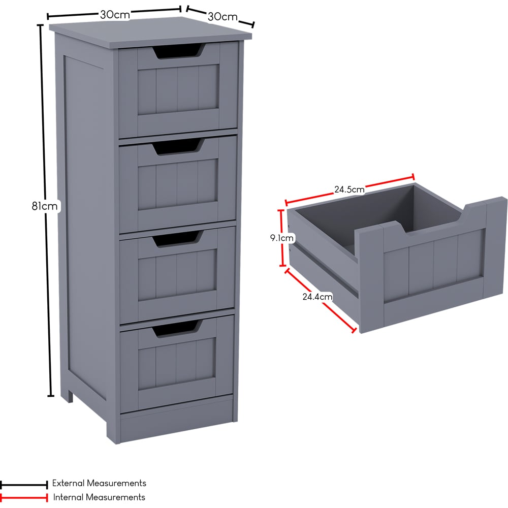 Bath Vida Priano 4 Drawer Grey Floor Standing Bathroom Cabinet Image 7