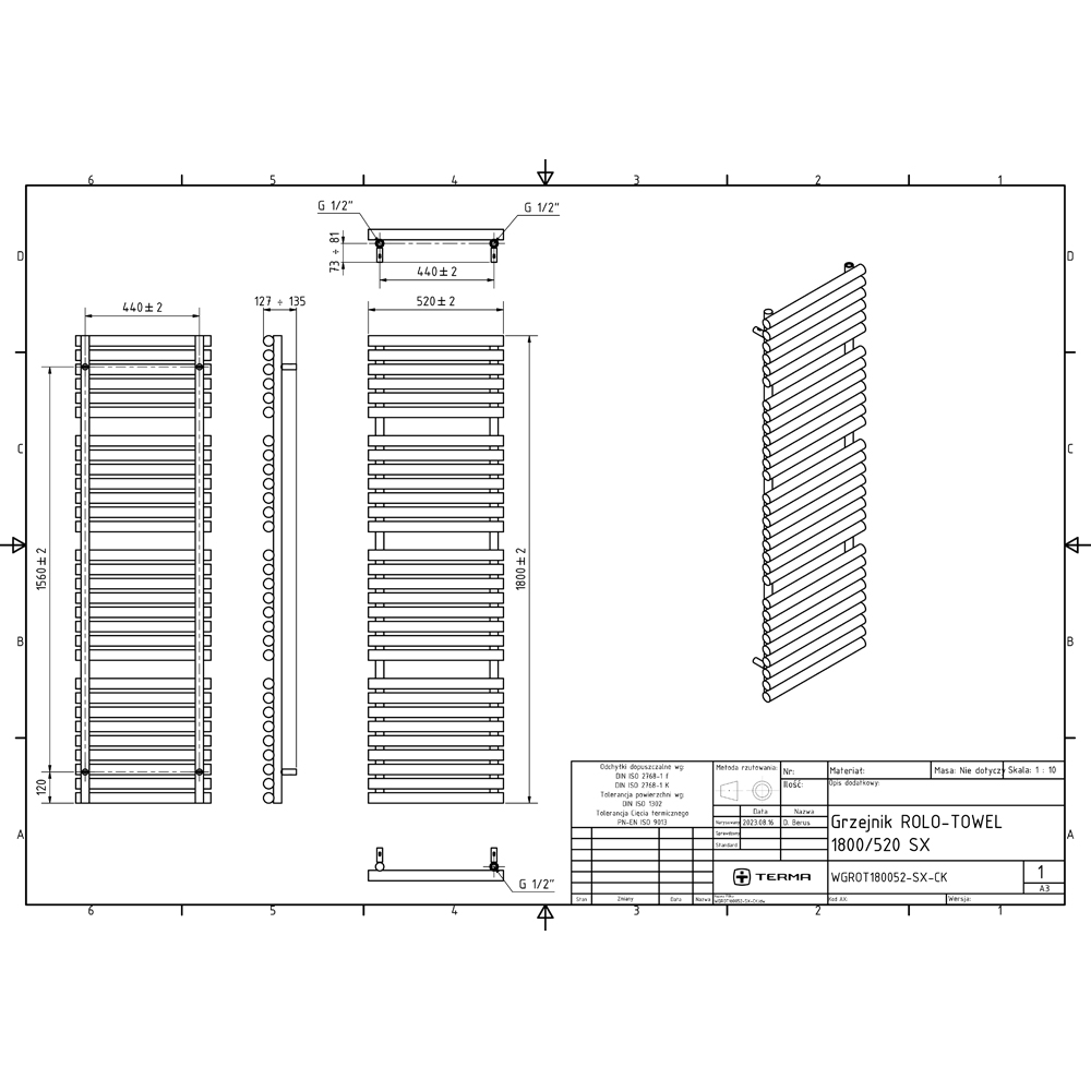 Terma Rolo Towel White Electric Towel Rail with VEO Element Controller 1360 x 520mm Image 6