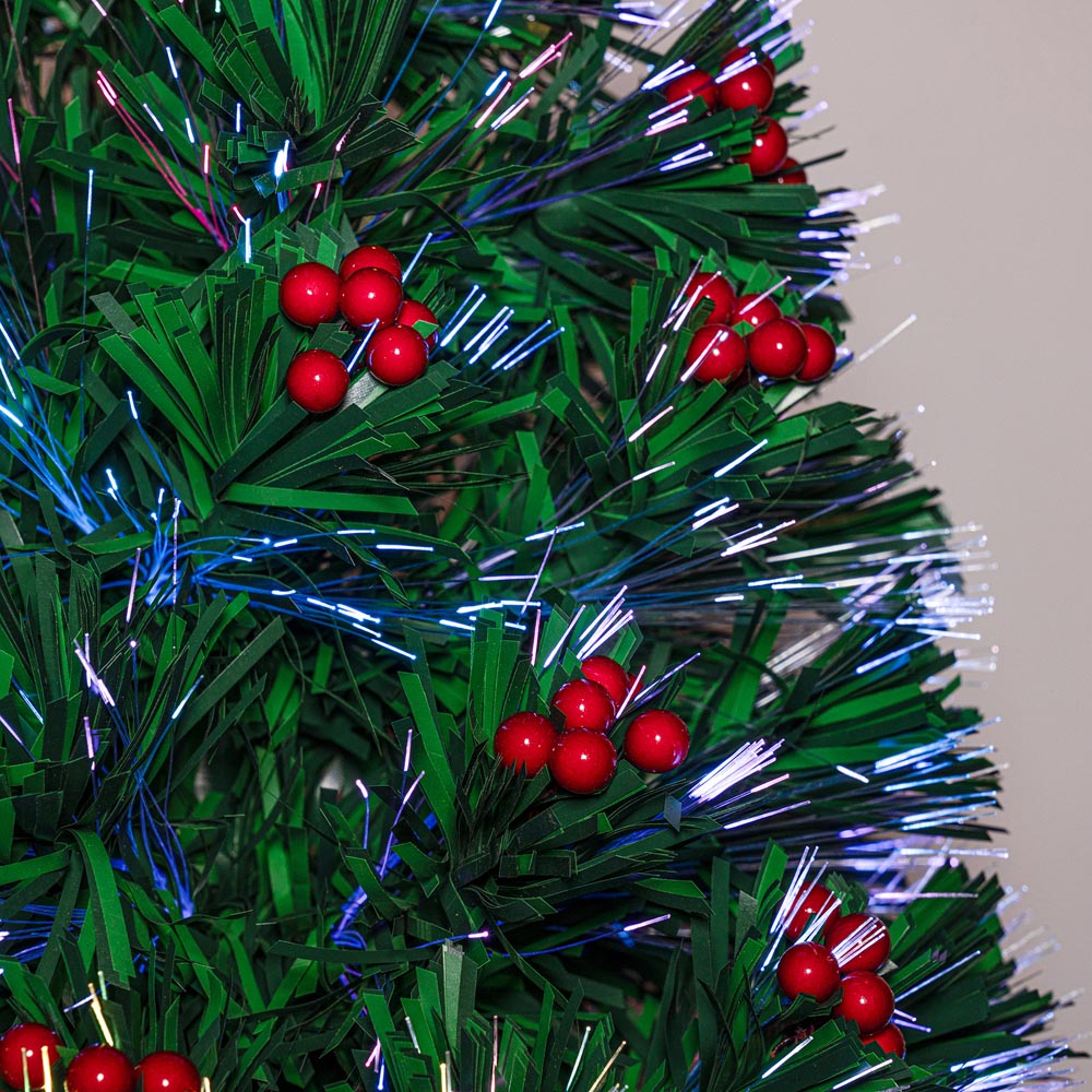 The Christmas Centre Warm White LED Green Fibre Optic Artificial Xmas Tree with Berries 6ft Image 3