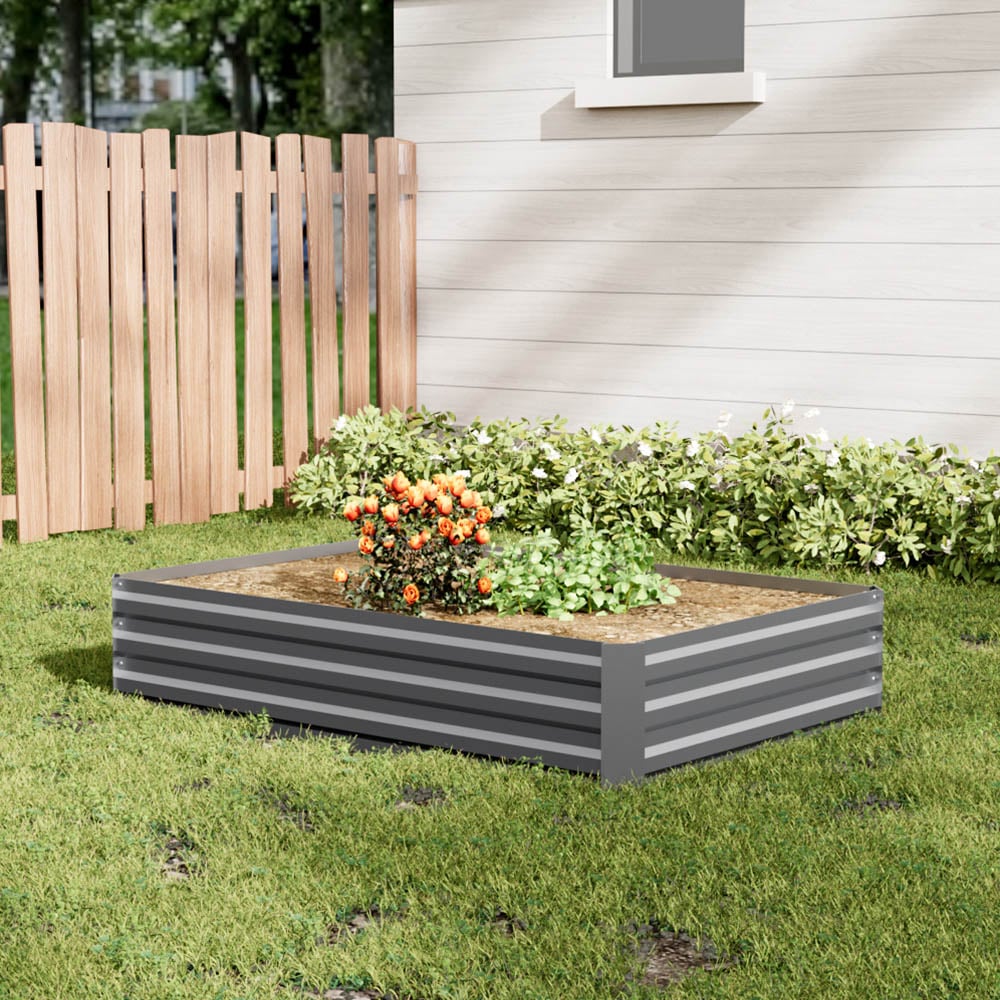 Living and Home 3.9 x 2.9ft Grey Rectangle Weather Resistant Steel Raised Garden Bed Image 2