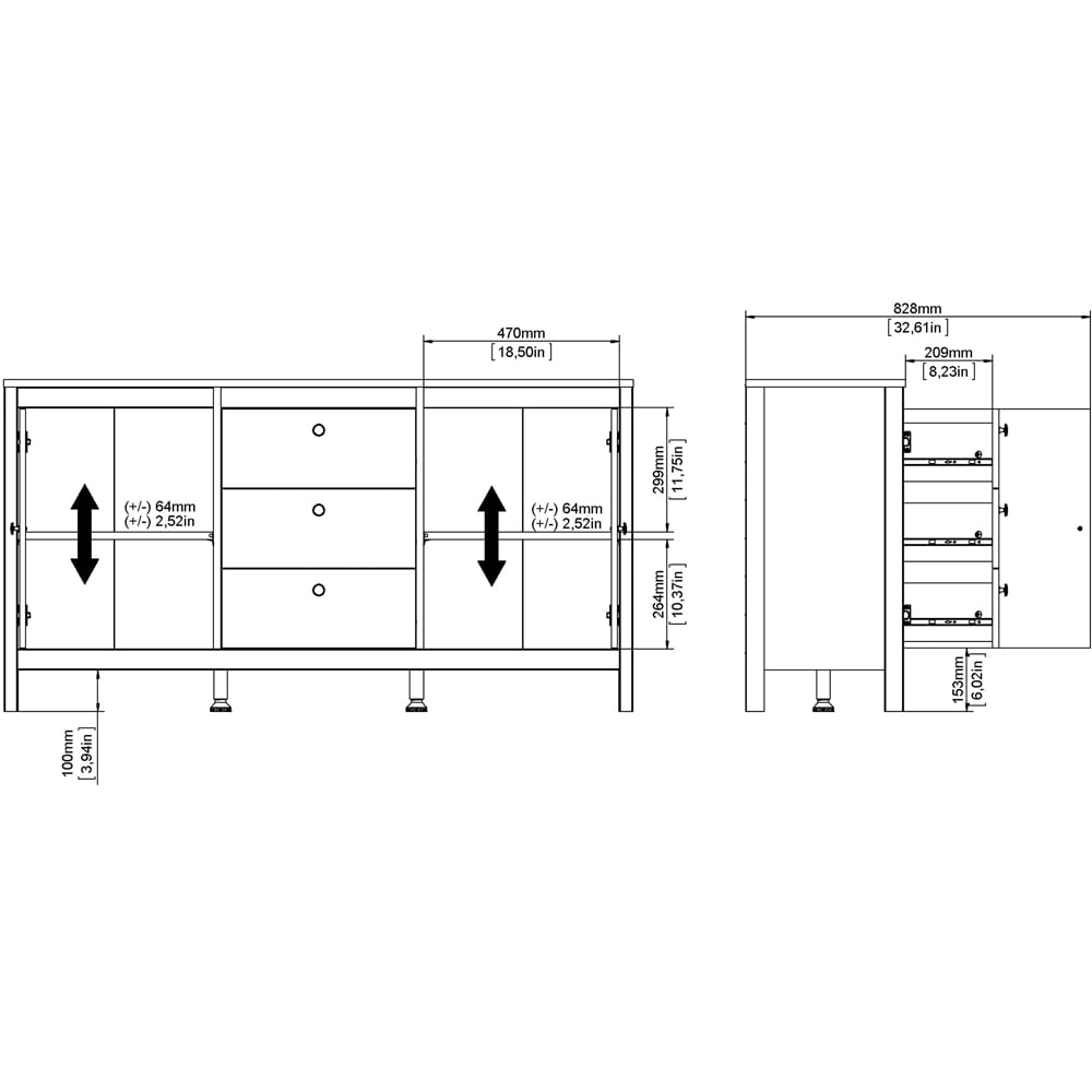 Florence Madrid 2 Door 3 Drawer White Sideboard Image 7