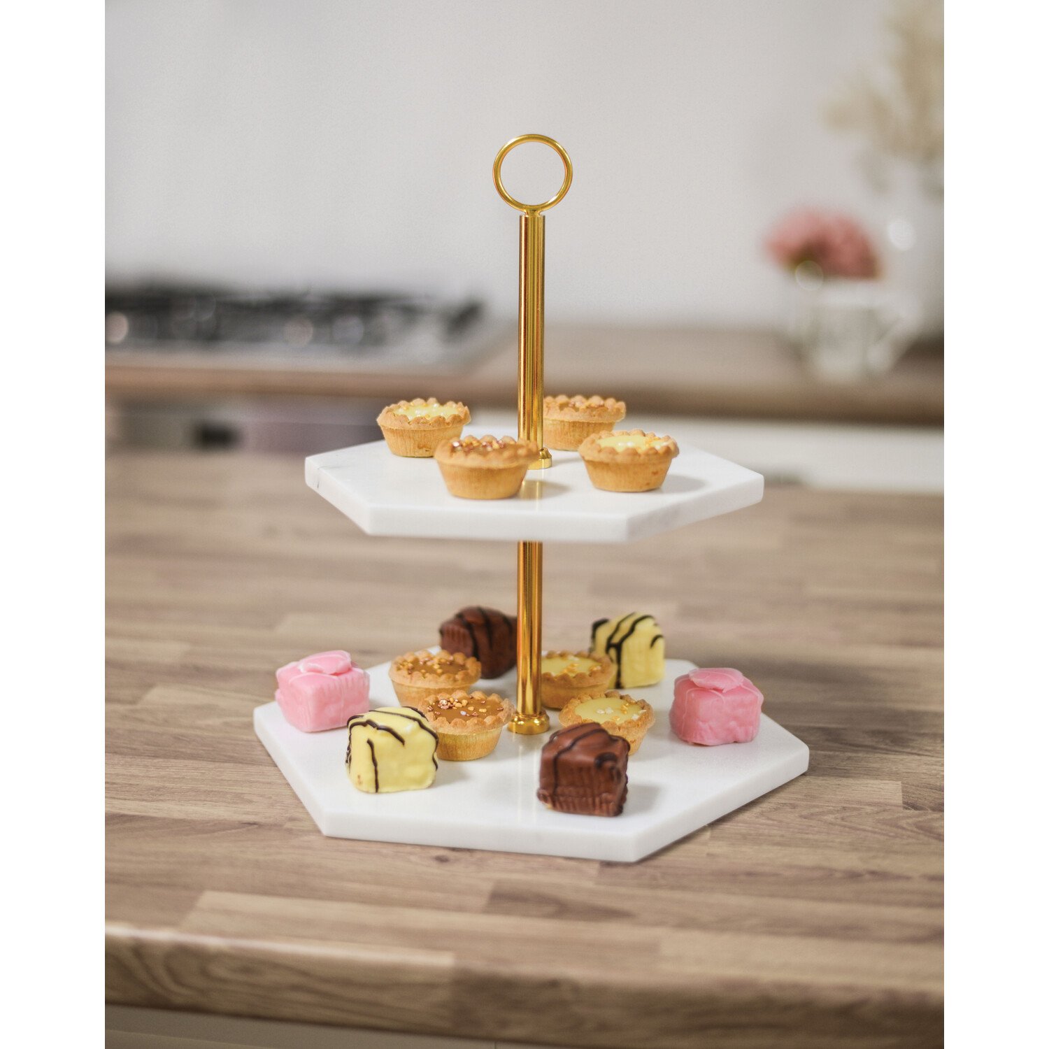 Marble 2-Tier Cake Stand - White Image 2