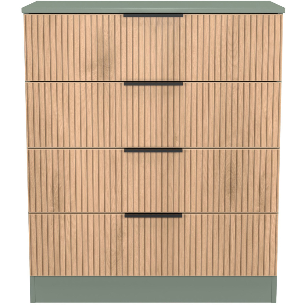 Crowndale Java 4 Drawer Slatt Effect and Reed Green Chest of Drawer Image 2
