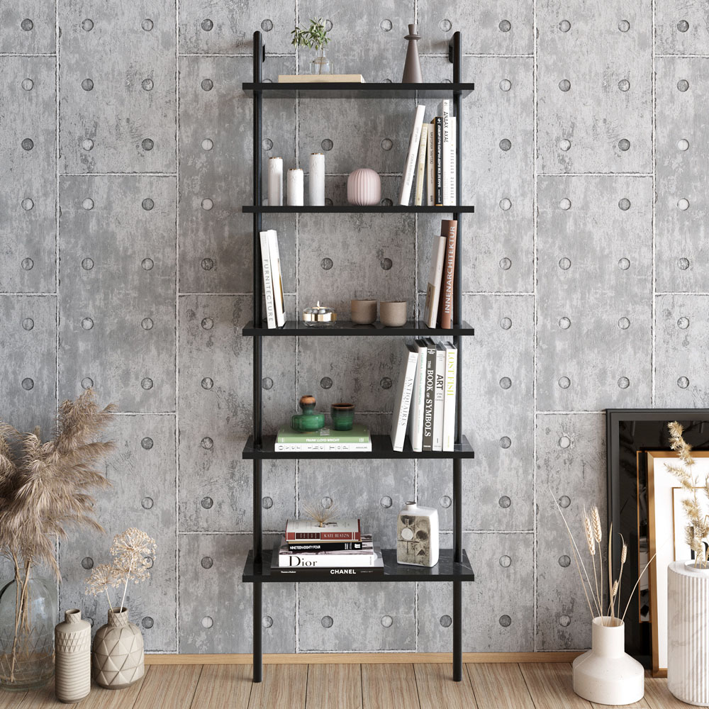 Decorotika Paulina 5 Shelf Black Marble Bookshelf Image 3