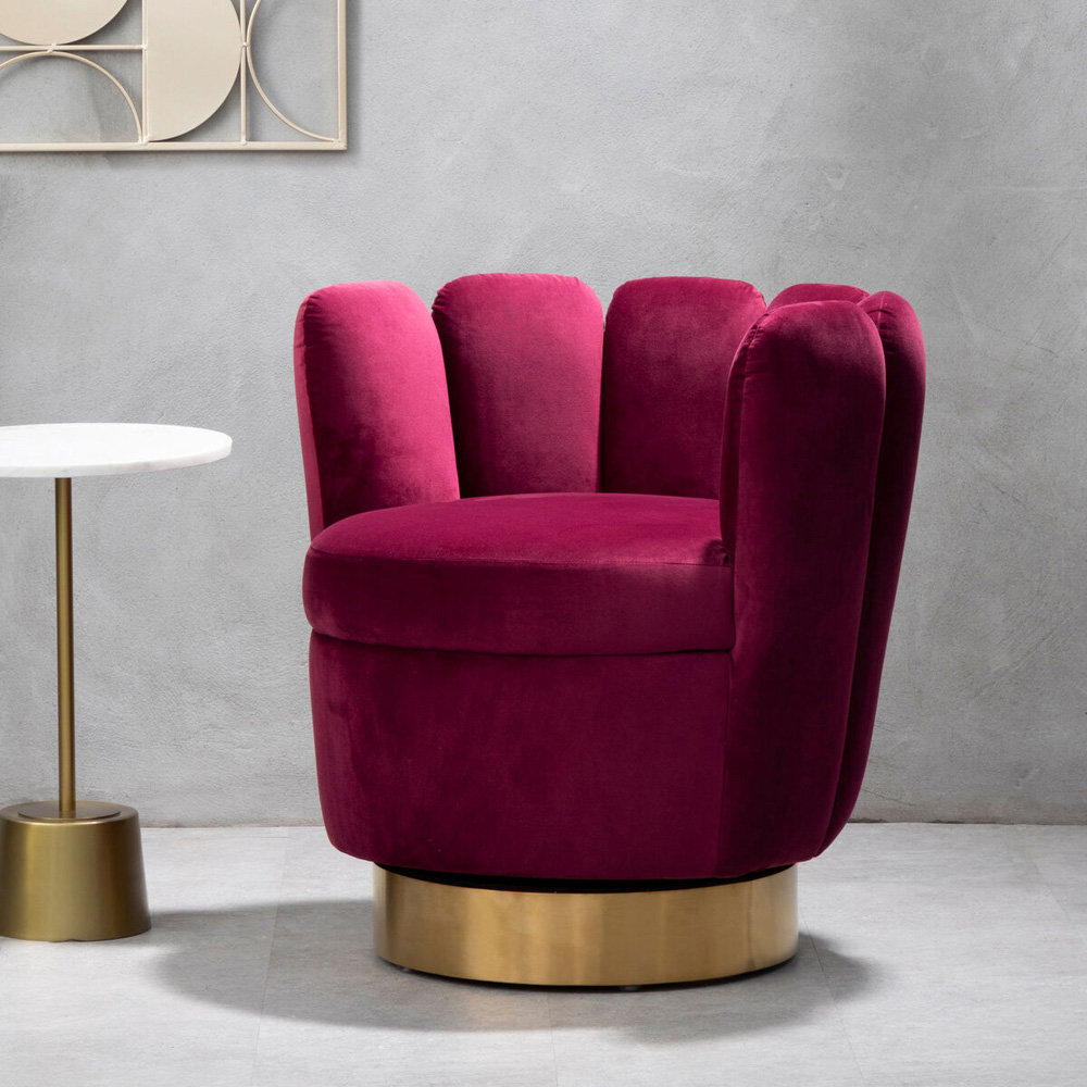Premier Housewares Beauly Wine Velvet Scalloped Swivel Accent Chair Image 5