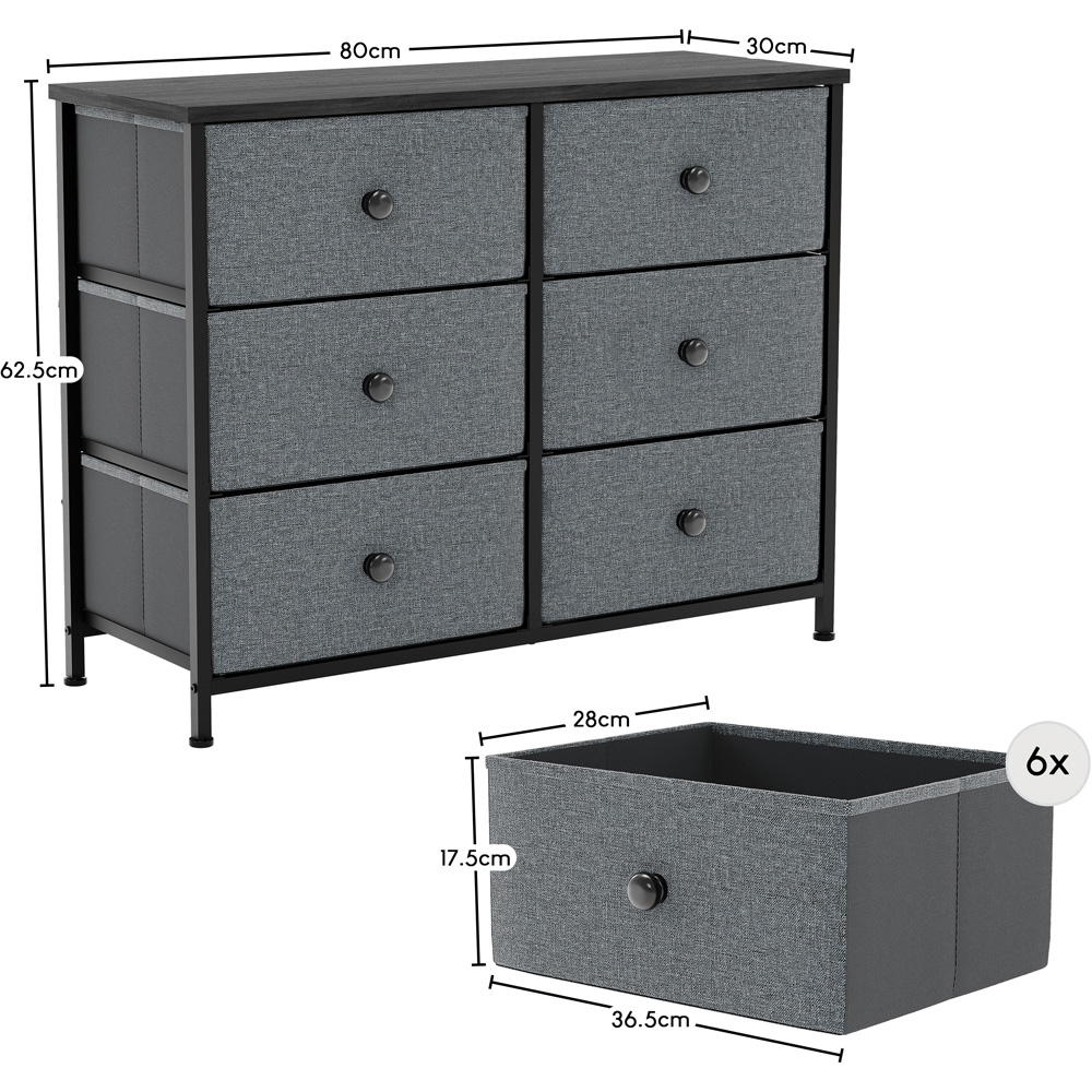 Vida Designs Chorley 6 Drawer Grey and Black Fabric Chest of Drawer Image 8