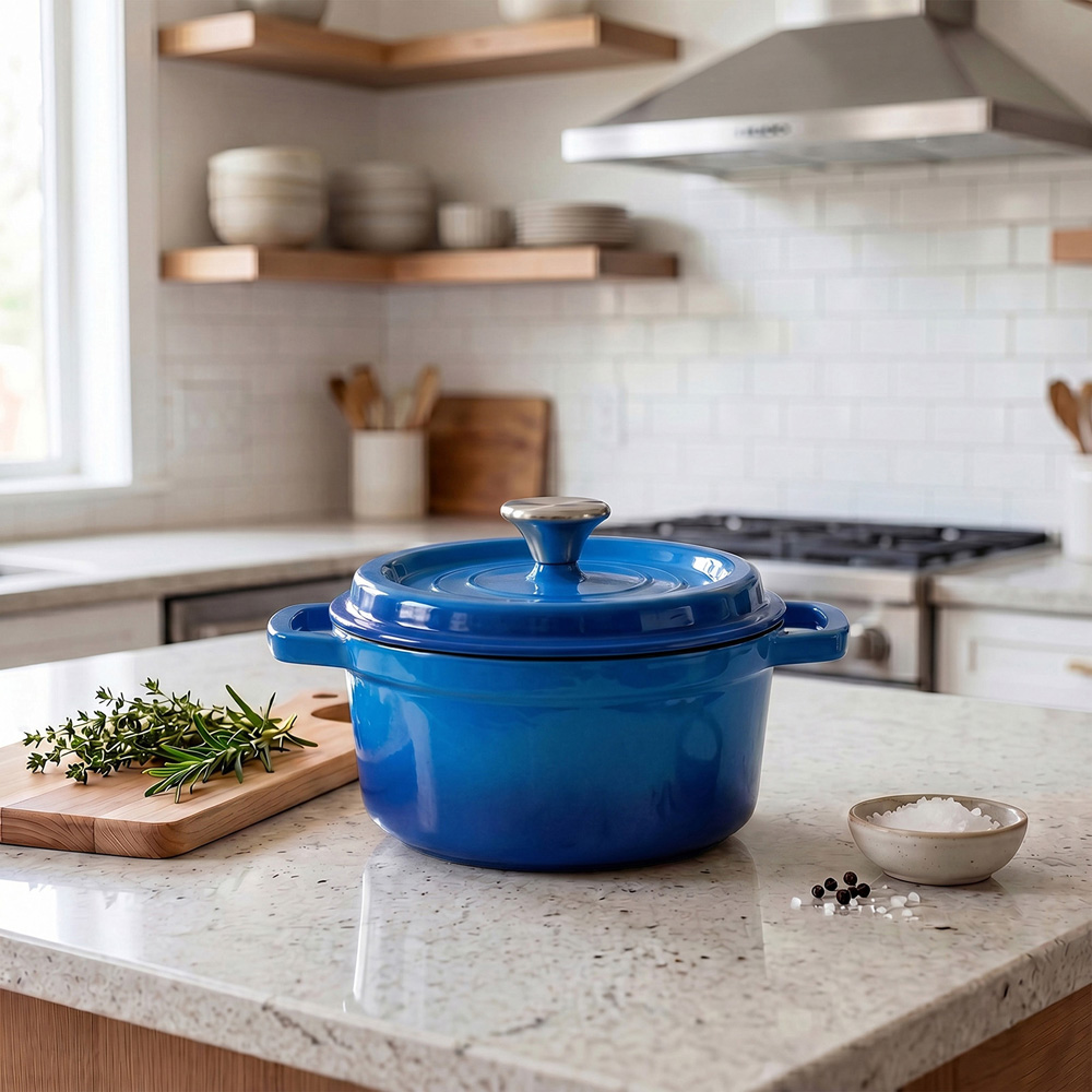 Living and Home Gradient Blue Enamelled Cast Iron Dutch Oven Pot 4L Image 2