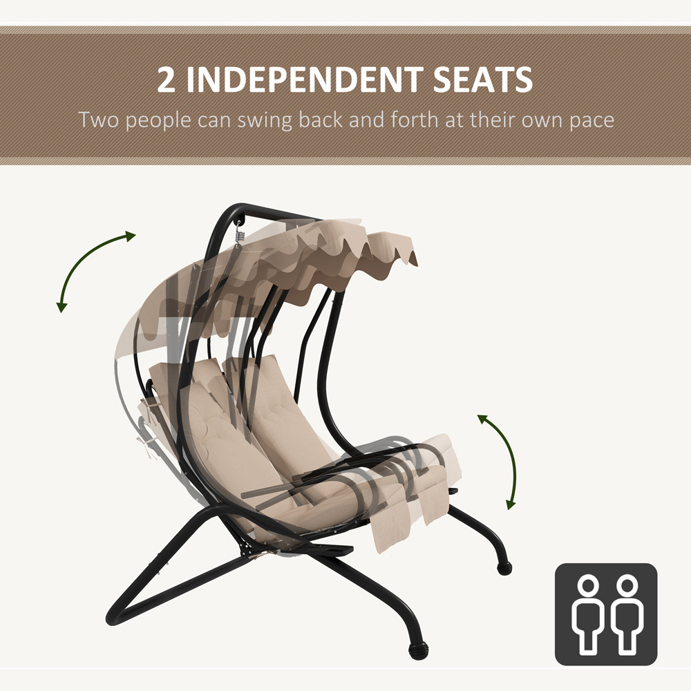 Outsunny 2 Seater Beige Swing Chair with Canopy Image 5