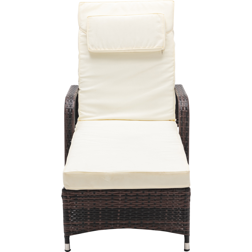 Brown Rattan Recliner Sun Lounger with Wheels Image 3