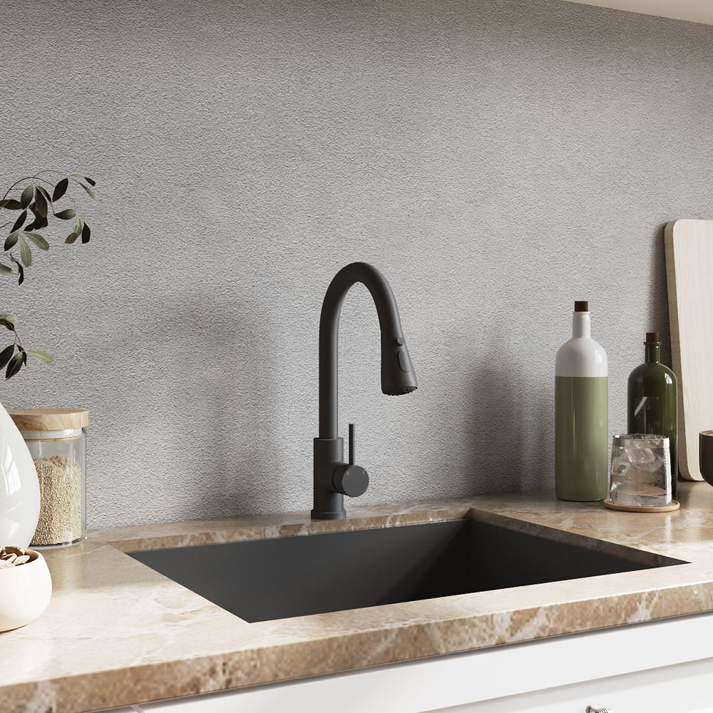 Living and Home Black 304 Stainless Steel Pull Down Sensor Kitchen Faucet with LED Light Image 2