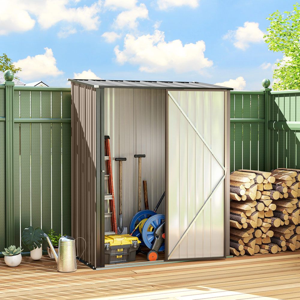 Outsunny 5.3 x 3.1ft Brown Metal Pent Garden Shed Image 2