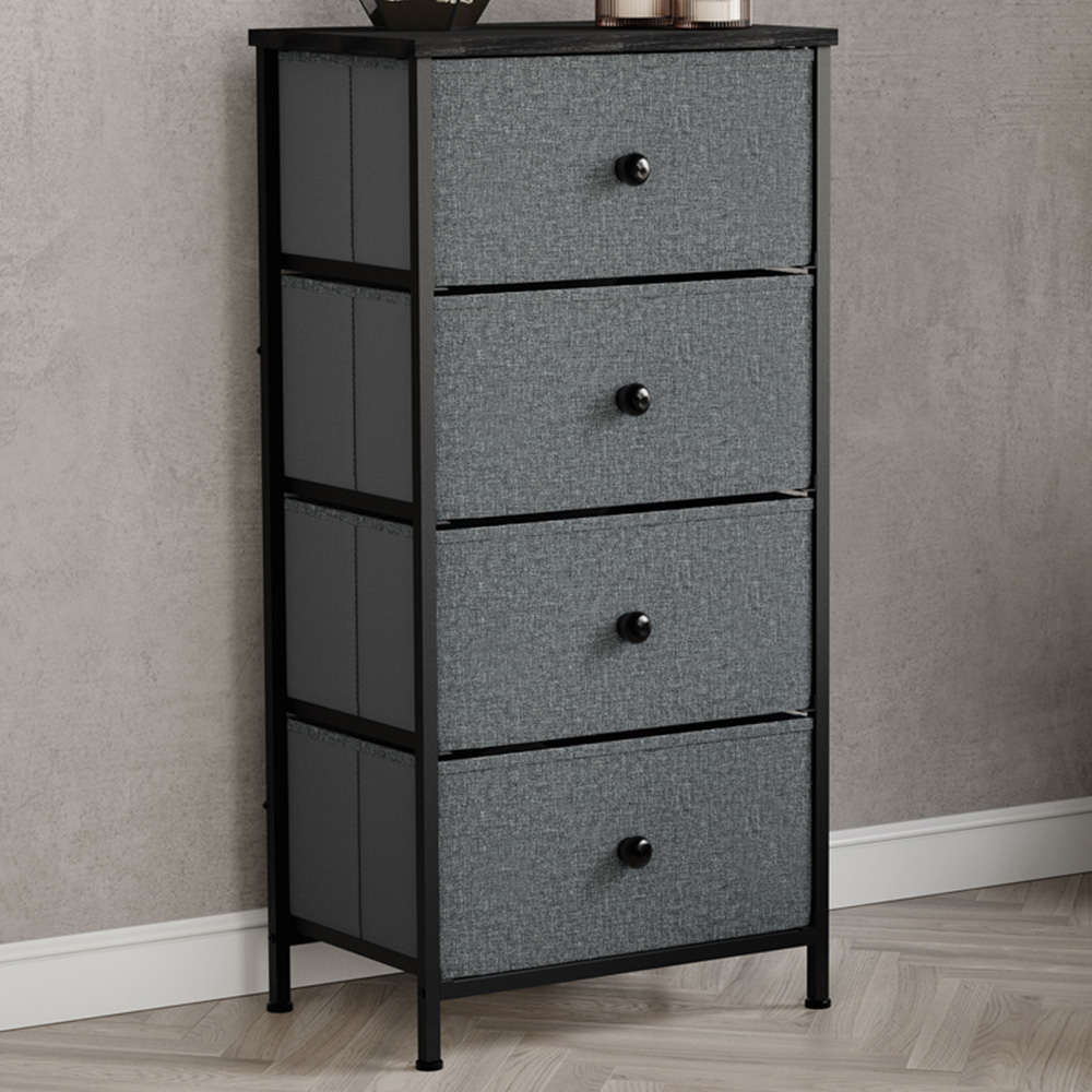 Vida Designs Chorley 4 Drawer Grey and Black Fabric Chest of Drawer Image 1