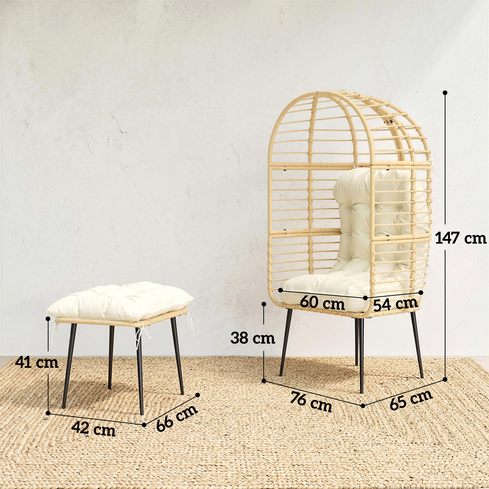 Outsunny Beige Standing Egg Chair with Footstool and Cushion Image 9