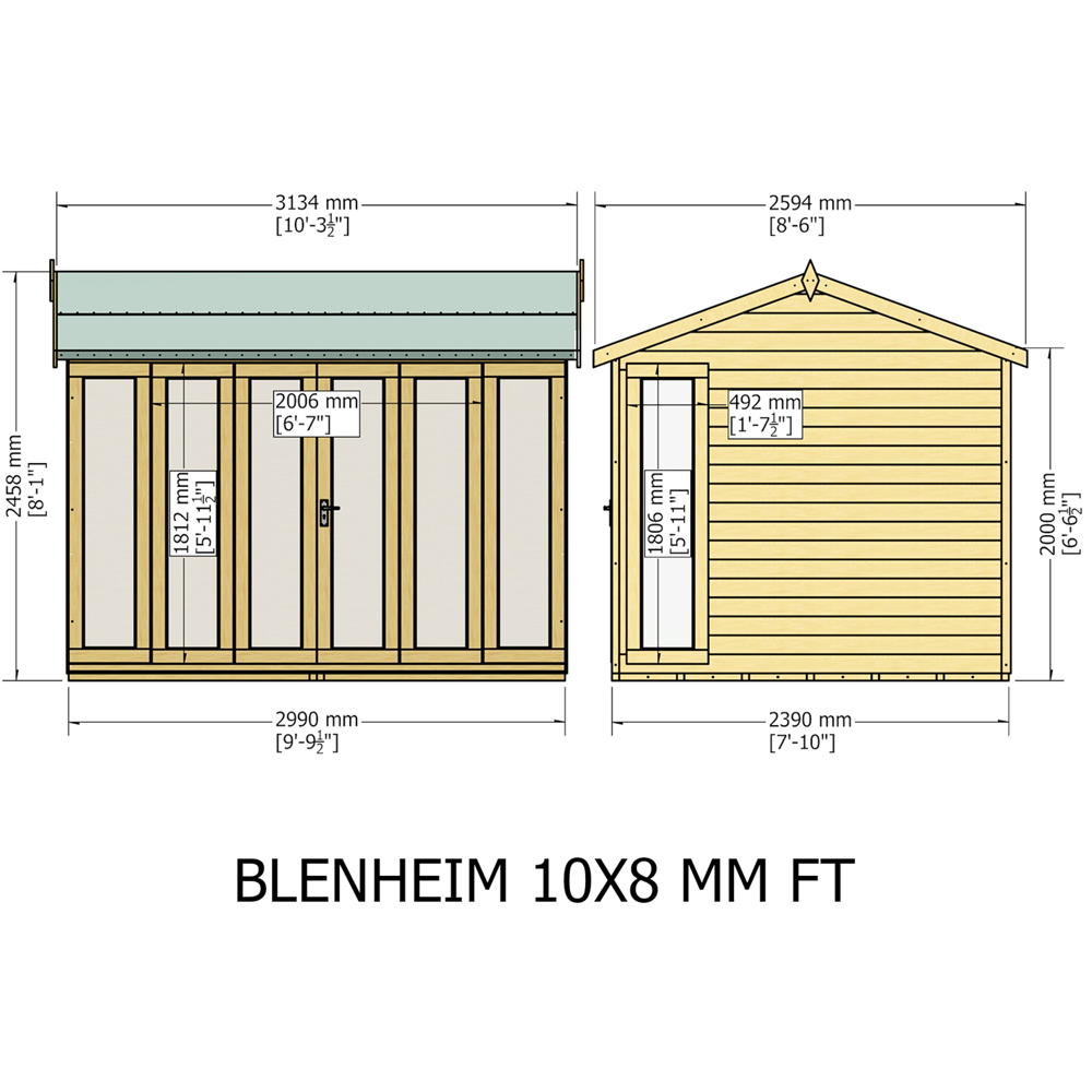 Shire Blenheim 10 x 8ft Double Door Shiplap Apex Summerhouse Image 8