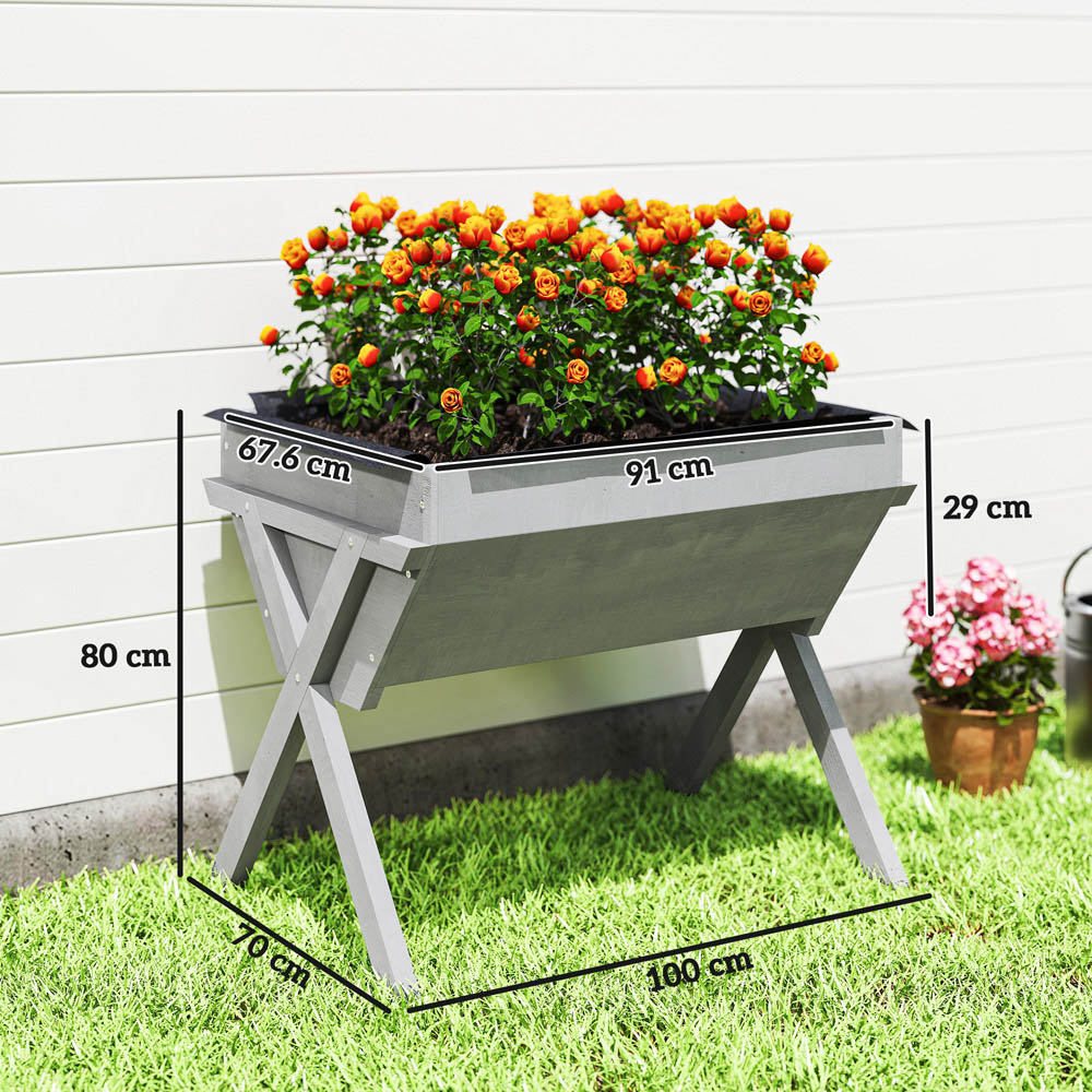 Outsunny Light Grey Wooden Planter Raised Bed 91 x 67.6 x 29cm Image 9