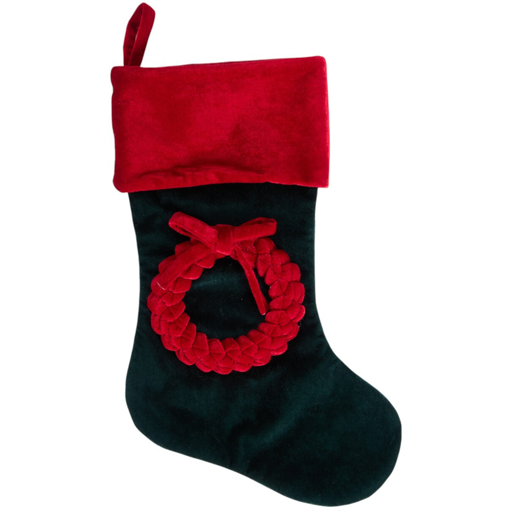 Traditional Wreath StockingRed and Green Image 4