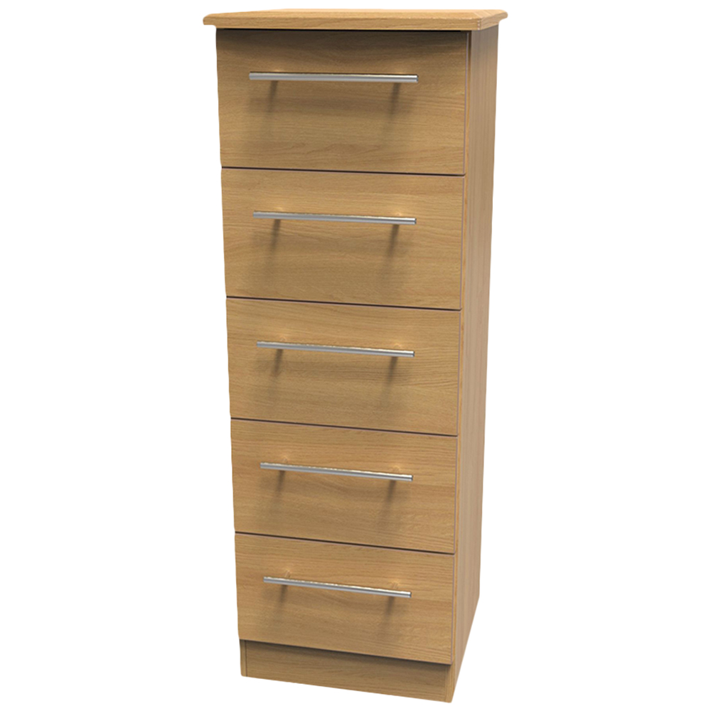 Crowndale Sherwood 5 Drawer Oak Tall Bedside Cabinet Image 4