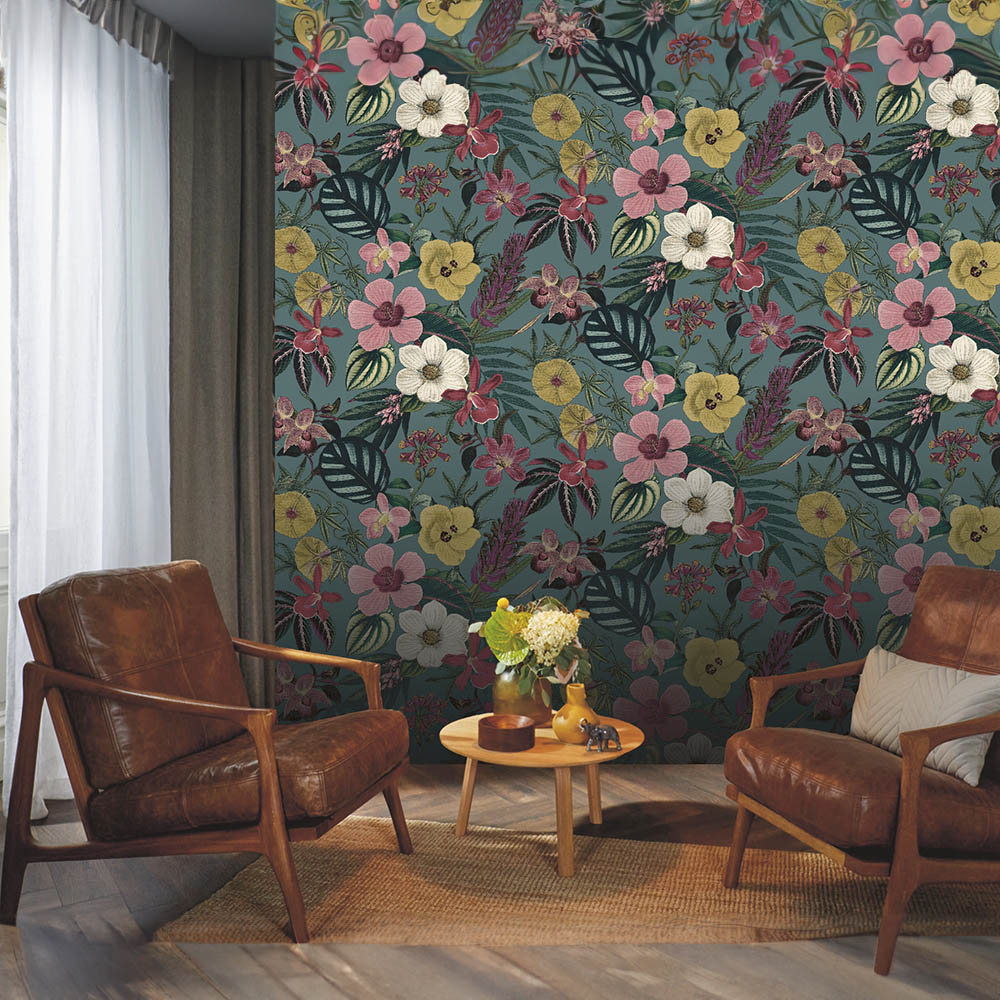 Rasch Priya Floral Petrol Wallpaper Image 4