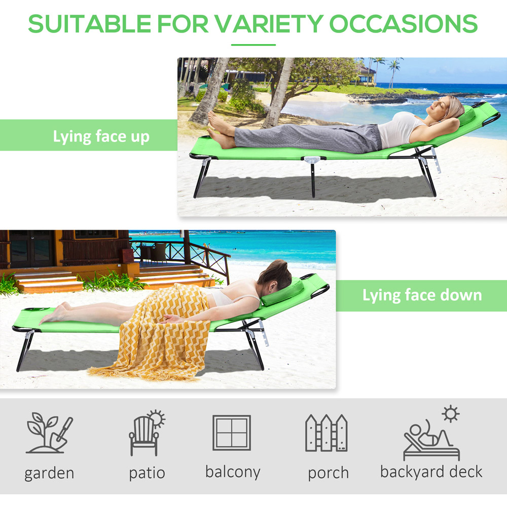 Outsunny Green Foldable Sun Lounger with Reading Hole Image 5