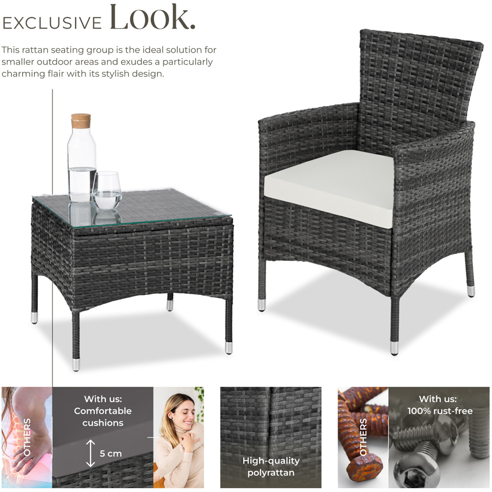 tectake Lucerne 2 Seater Grey Garden Bistro Set Image 4