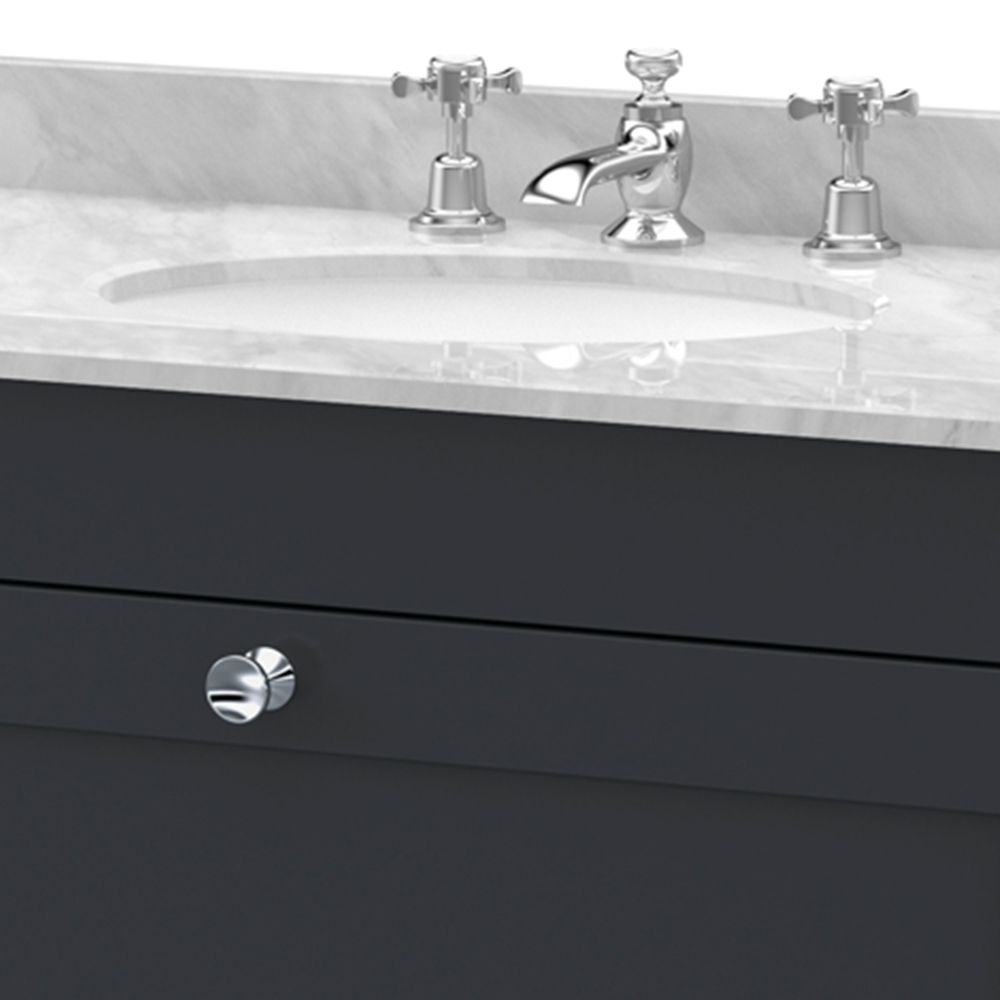 nuie Classique Single Drawer Soft Black and Grey Wall Hung Unit and 3 Tap Hole Marble Basin 800mm Image 2
