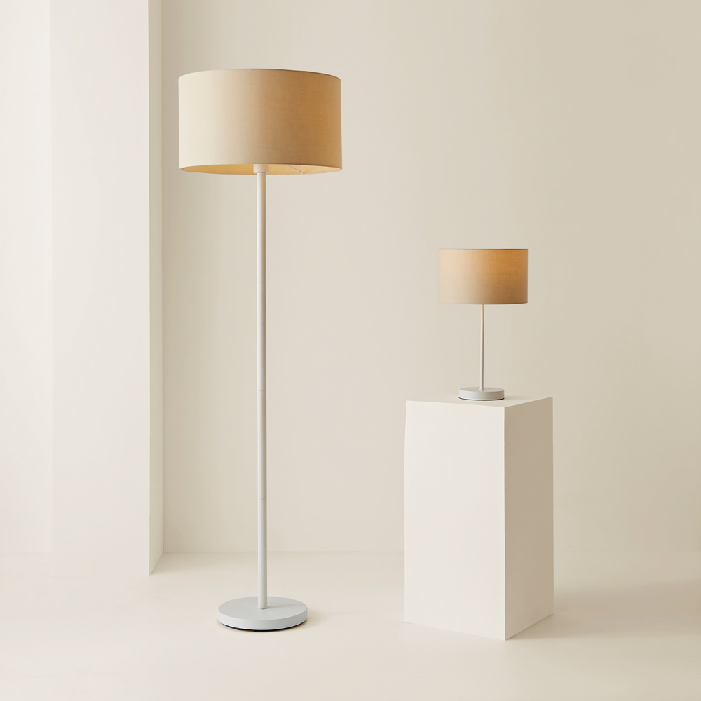 ValueLights Charlie Cream Drum Shade White Floor Lamp and Bulb Image 7