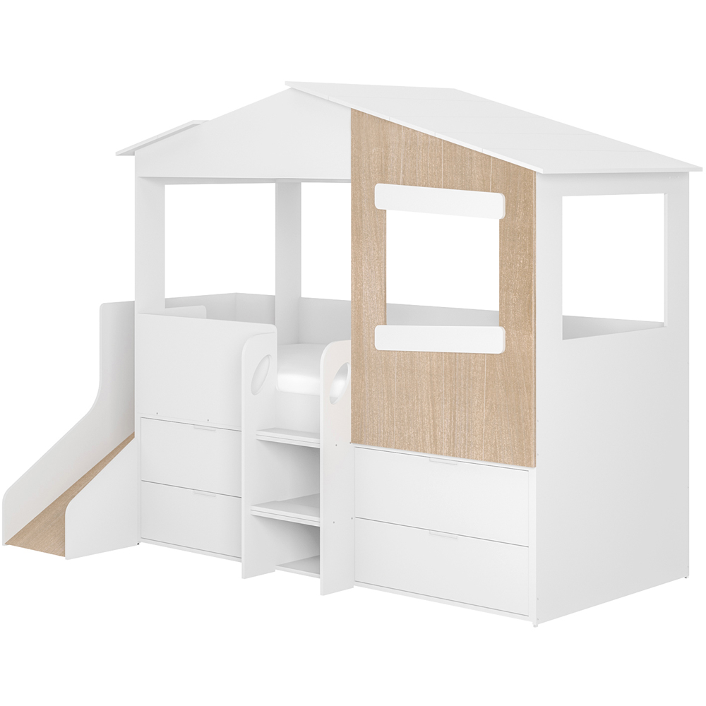 Flair Dreamland White and Oak Play House Slide Mid Sleeper with Storage Image 2