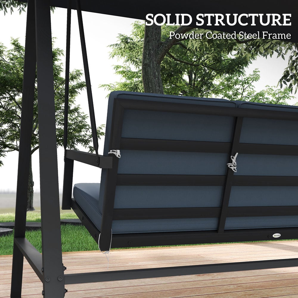 Outsunny 3 Seater Dark Grey Swing Chair with Adjustable Canopy Image 4