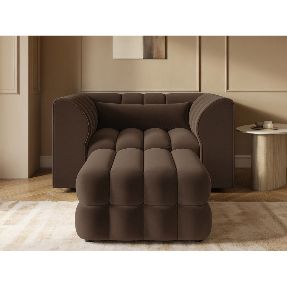 SOLACE+CO Halle Brown 2 Seater Loveseat Sofa with Storage Footstool Image 4