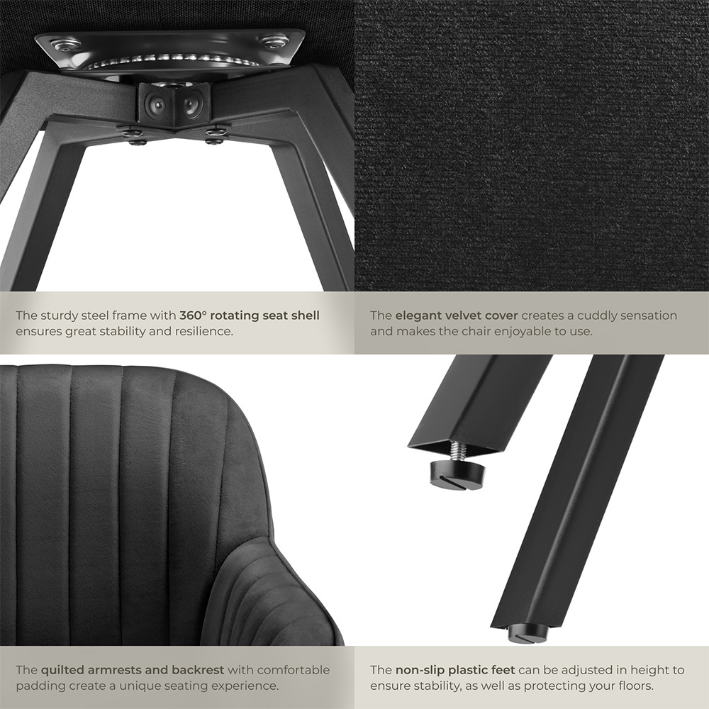 tectake Black Velvet Swivel Accent Armchair Image 5