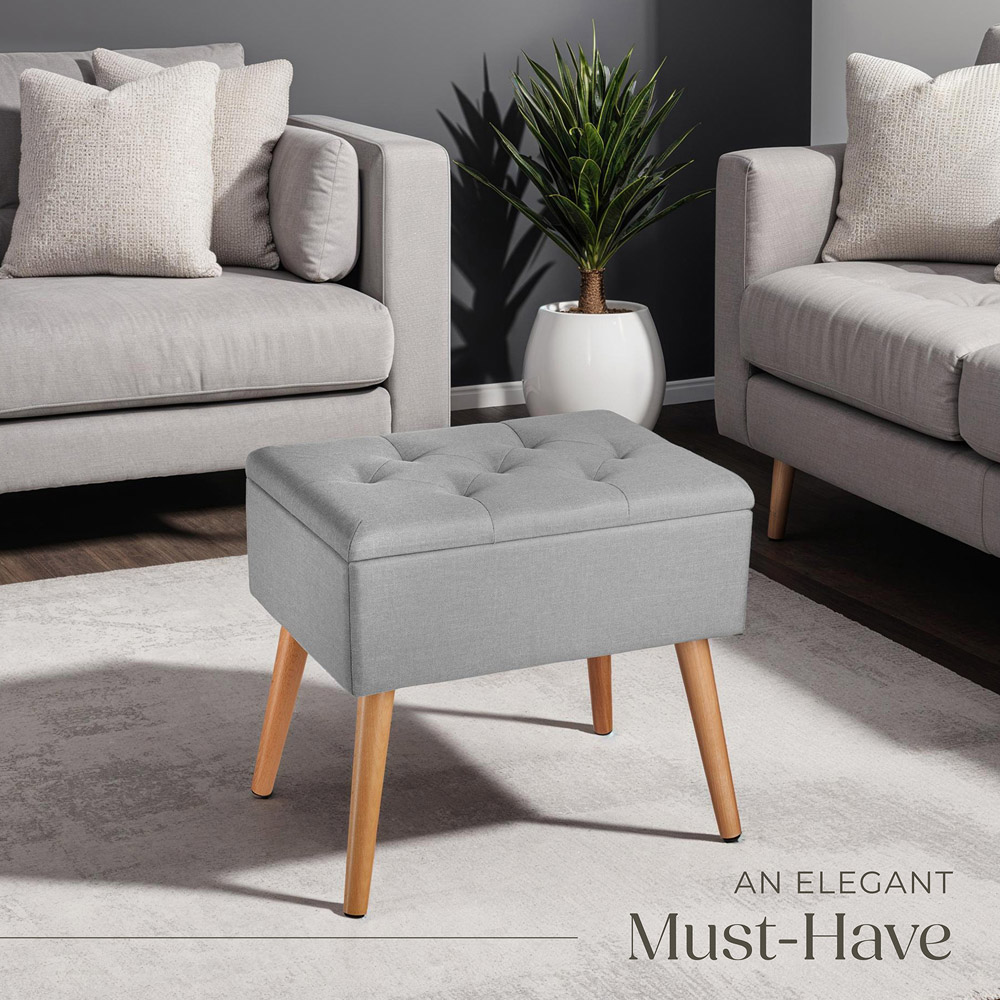 tectake Ranya Grey Upholstered Linen Look Bench with storage Image 3