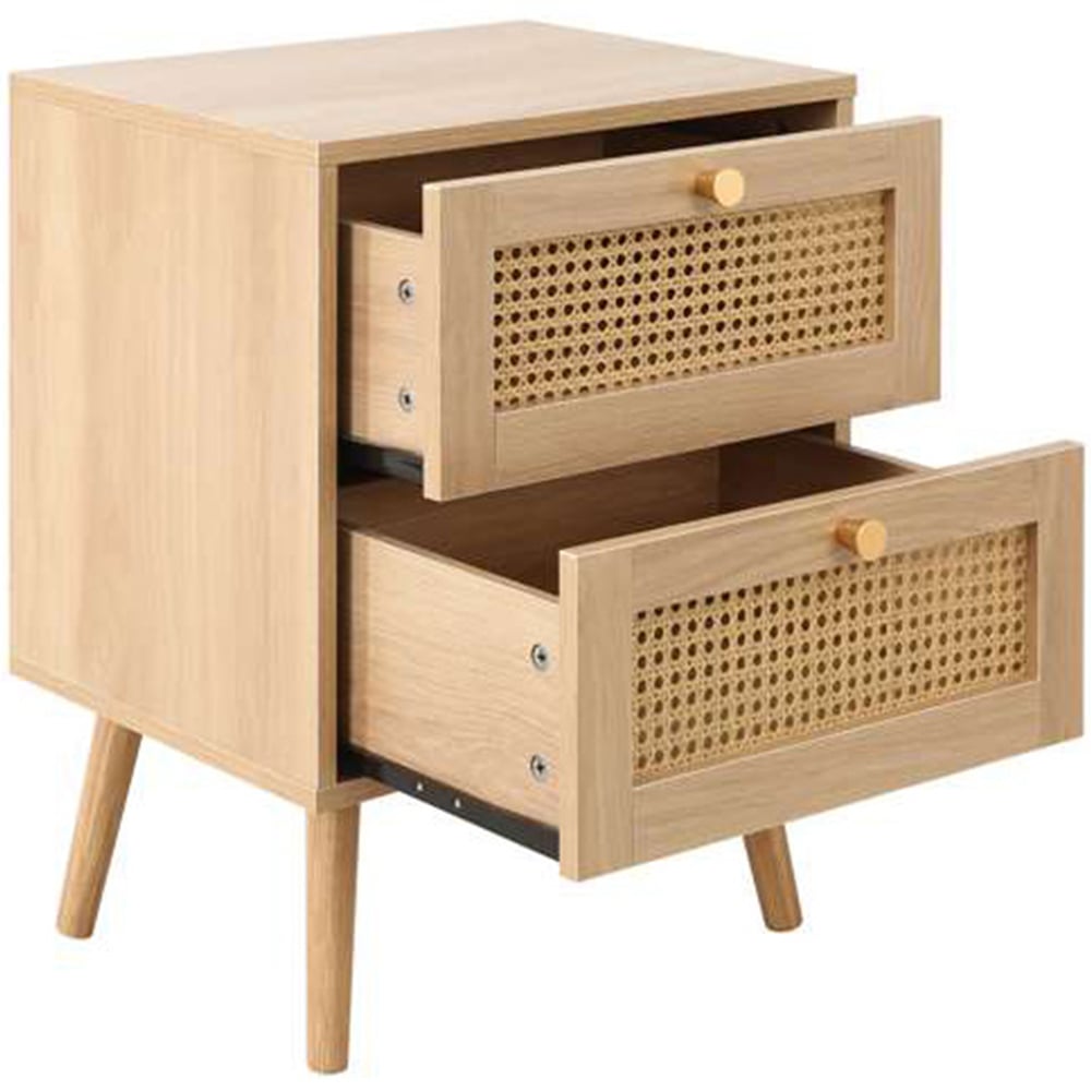 Croxley 2 Drawer Oak Rattan Bedside Cabinet Image 4