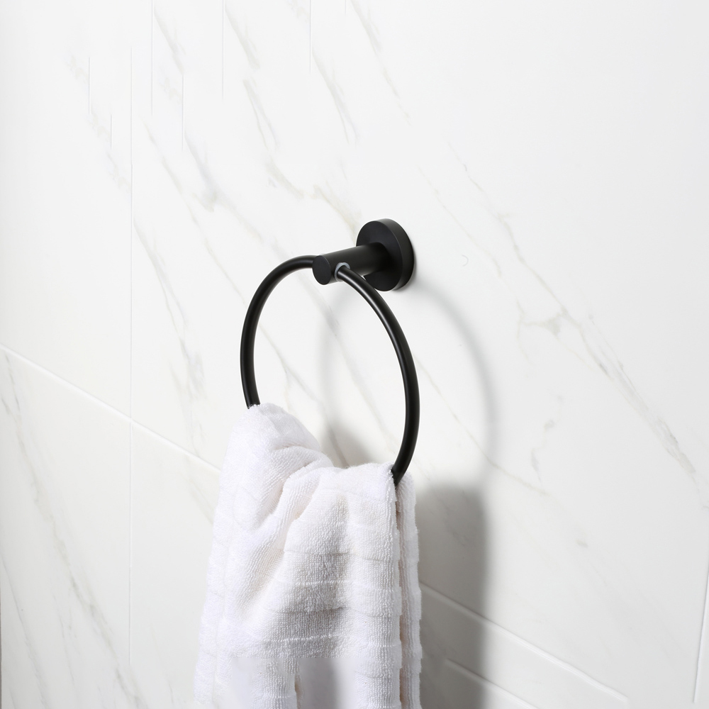 Bristan Solid Brass Matt Black Wall Mounted Round Towel Ring Image 3