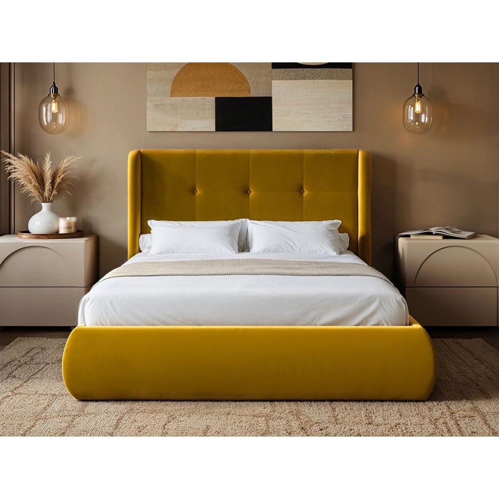 Solace+Co Monte Double Gold Velvet Ottoman Bed with Winged Button Headboard Image 4