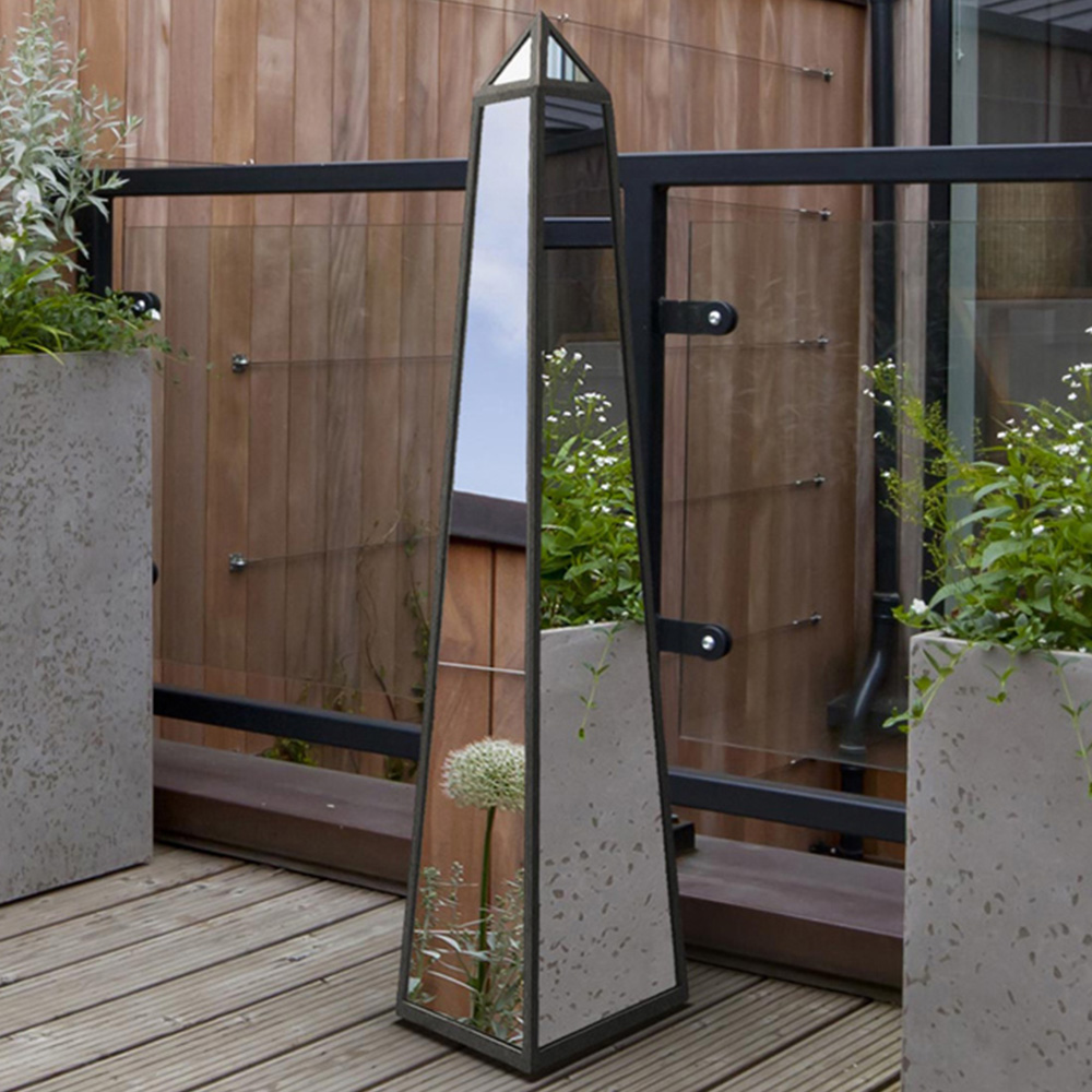 MirrorOutlet The Obelisk Black Metal Edged Mirrored Garden Ornament 100 x 20cm Image 2