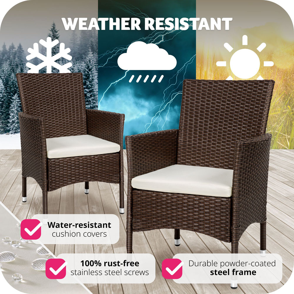 tectake Nantes Set of 2 Brown and Beige Polyrattan Garden Chair Image 7