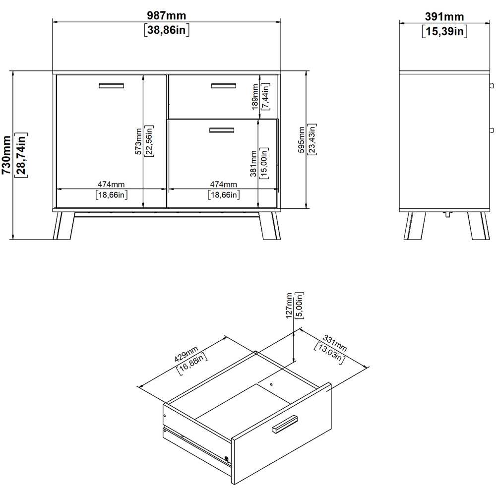 Furniture To Go 2 Door Single Drawer White and Brown Sideboard Image 8