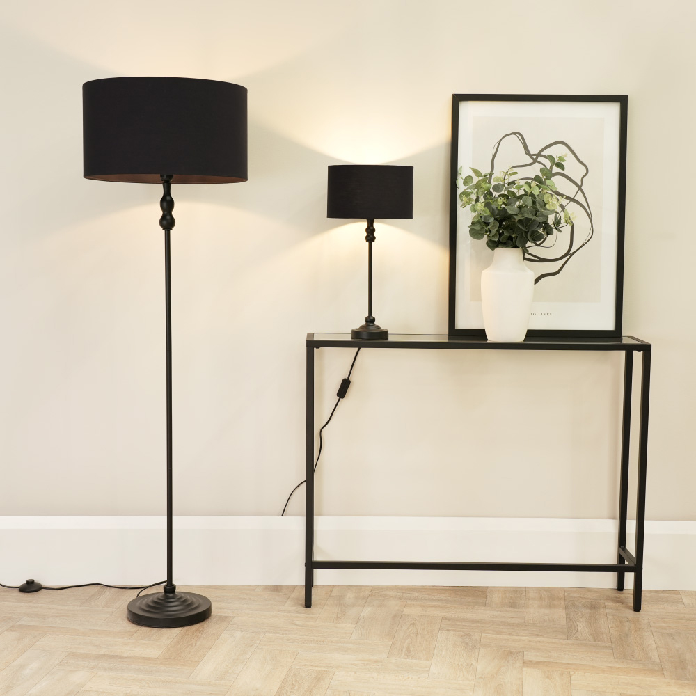 ValueLights Maggie Black Fabric Shade Black Metal Candlestick Floor Lamp Image 5
