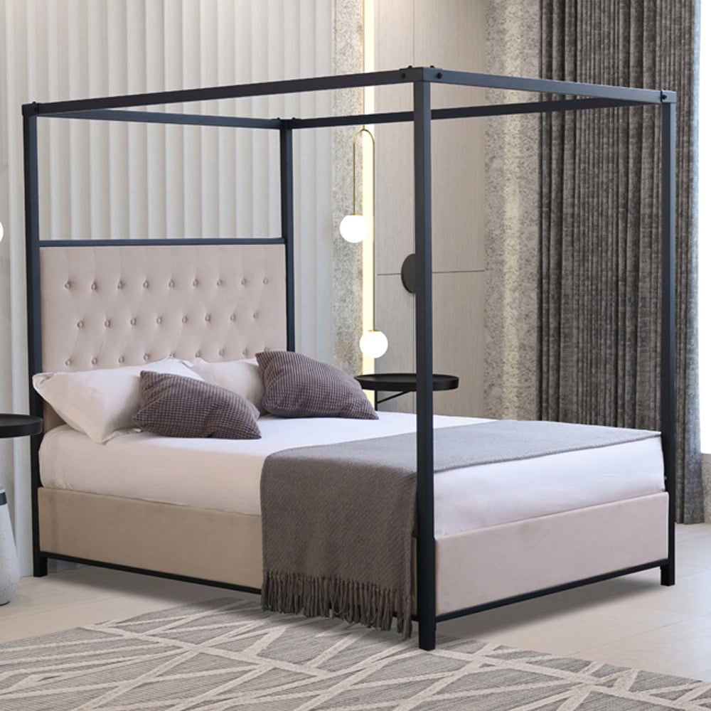 Brooklyn Double Cream Plush Velvet Metal Bed Frame Image 1