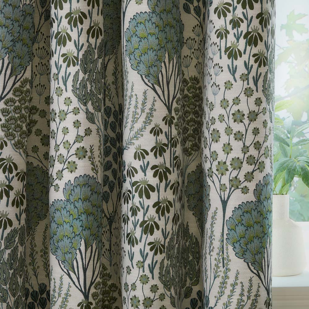 Wylder Nature Ophelia Fully Lined Floral Jacquard Eyelet Curtains Thyme and Mineral 229 x 183cm Image 4