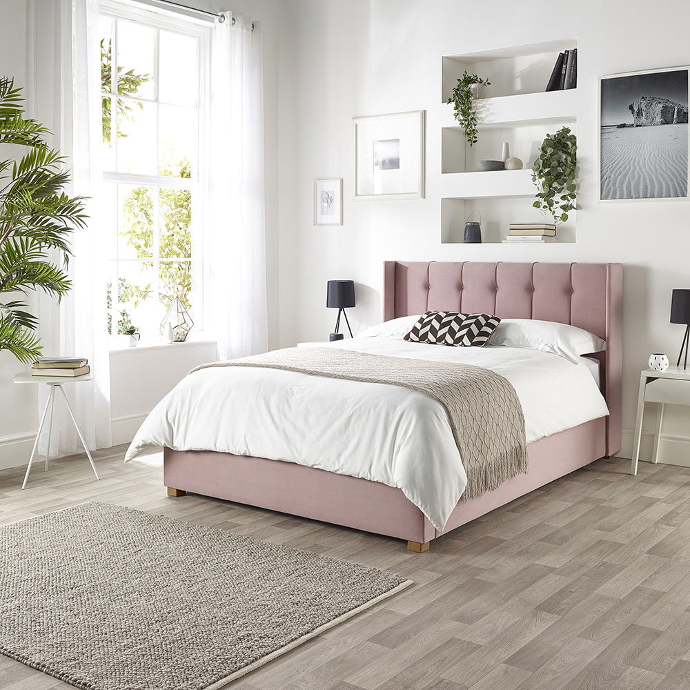 Catherine Lansfield Utopia Super King Blush Velvet Ottoman Wing Bed Image 4