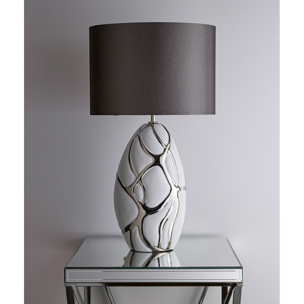 Kliving Dark Grey Pebble Shade White and Silver Ceramic Tall Table Lamp Image 2
