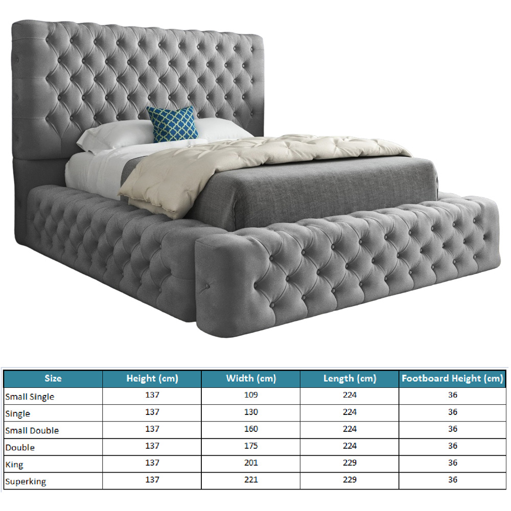 Grand Milan Grey Super King Size Upholstered Bed Frame with Pleated Chesterfield Headboard Image 7