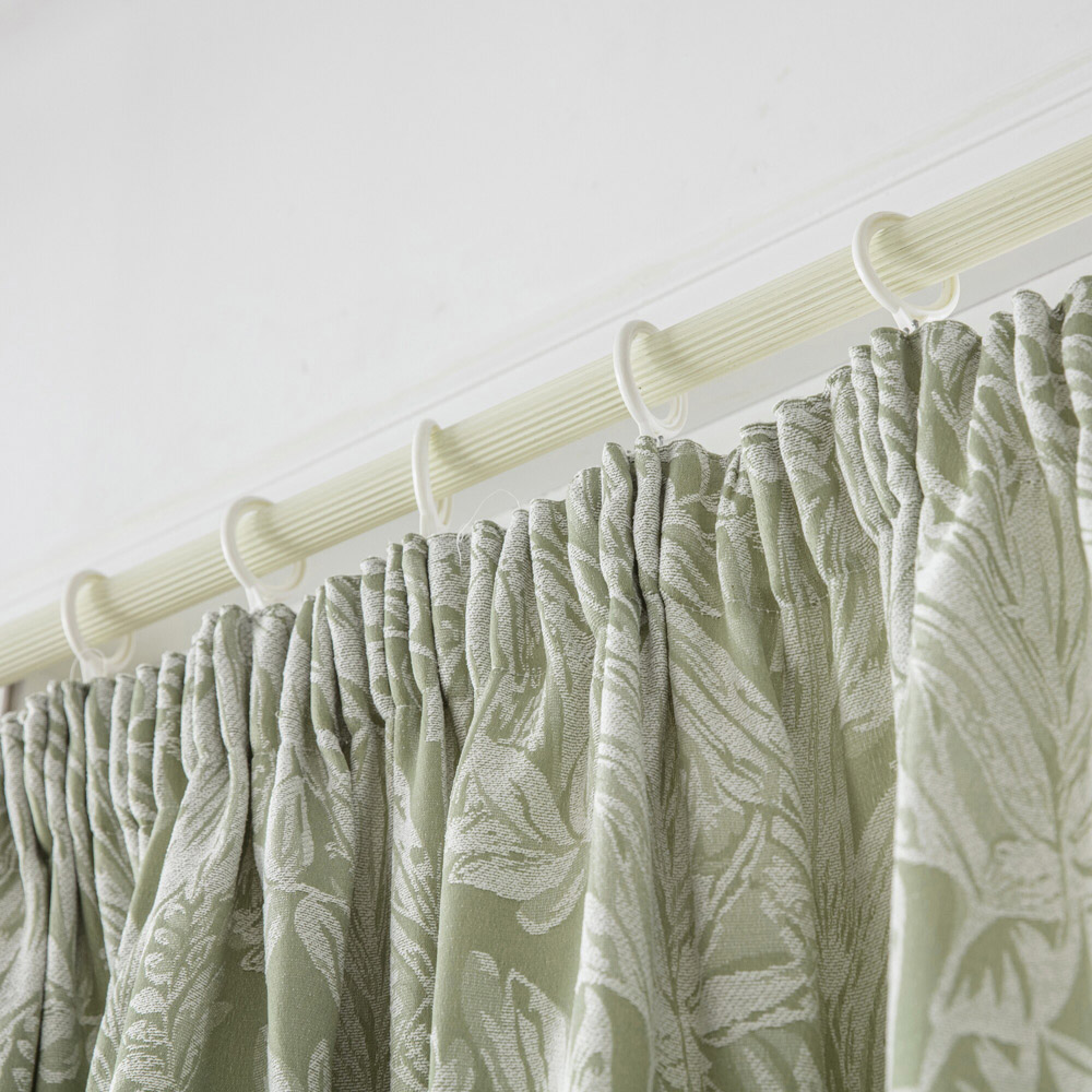 Alan Symonds Green Chenille Jacquard Lined Pencil Pleat Taped Top Curtains 117 x 137cm Image 2