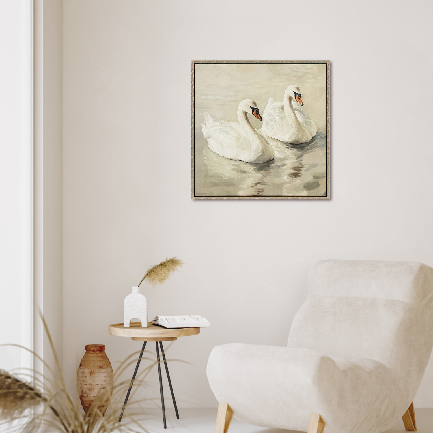 Swan Lake Vintage Framed Canvas Neutral Image 2