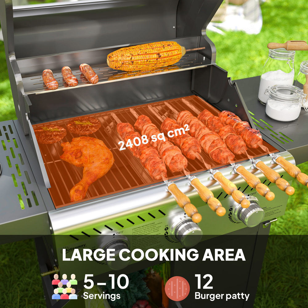 Outsunny 3 Burner Propane Gas BBQ Grill with See Through Lid Image 8