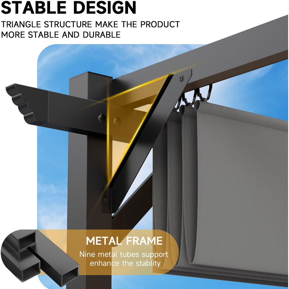 Rattrix 2.4 x 2.4m Grey Pergola with Retractable Canopy Image 4