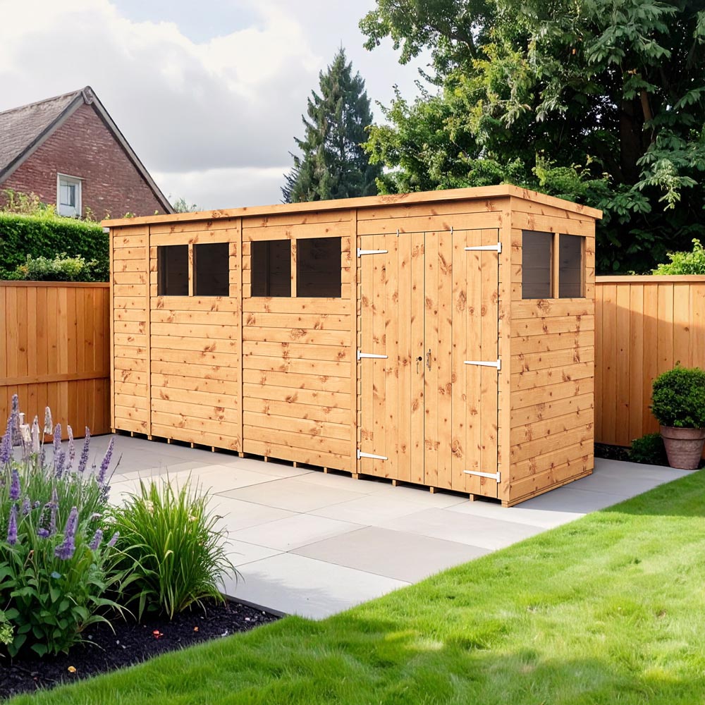 Empire Sheds 14 x 4ft Double Door Tongue and Groove Wooden Pent Garden Shed Image 2